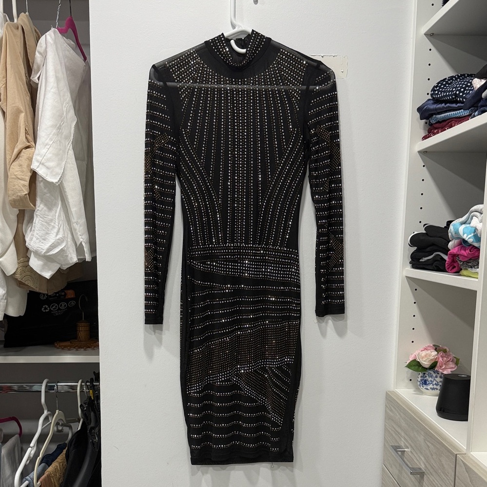 Reserved Black Studded Long Sleeve Dress